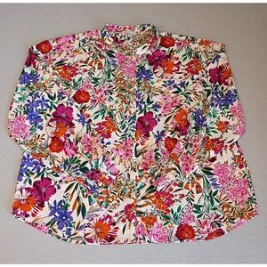 Chenault Floral Blouse Shirt Womens XL Long Sleeve Button Up Top Flowy Sleeves